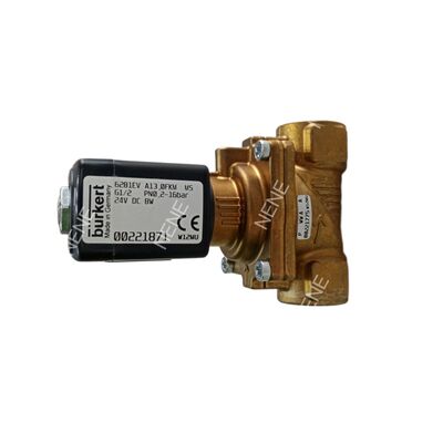 AC220V Solenoid Valve BURKERT Type 6281 00221963 G1 1/4 2/2 به طور معمول بسته شده بدن مس نقره ای دستوری 25.0 سوراخ NBR مهر 8W 0.2-16bar -10 تا +80 درجه سانتیگراد