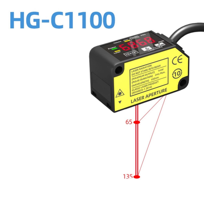 سنسور جابجایی لیزری HG-C1100 فاصله مرکزی 100 میلی متر محدوده اندازه گیری ±35 میلی متر تکرارپذیری 70 میکرومتر IP67 ولتاژ تغذیه 12-24 ولت DC خروجی NPN PNP سیگنال آنالوگ 0-5 ولت 4-20 میلی آمپر