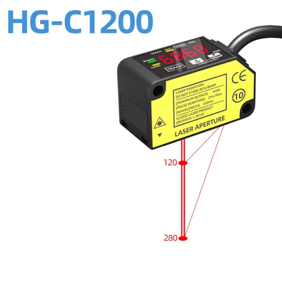 HG-C1200 آشکارساز جابجایی لیزر قرمز قابل مشاهده پایداری دمایی 0.05 درصد Fs در هر درجه سانتیگراد حالت قابل انتخاب روشن/تاریک برای تست موقعیت صنعتی