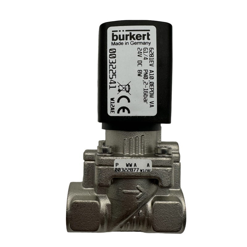 Burkert نوع 6281 جریان بزرگ Servo Diaphragm Solenoid Valve 00222022 00222023 00222024 G1 1/4 Thread 2/2 NC بدن دریچه فولاد ضد زنگ EPDM مهر 25.0 جریان سوراخ 8W کویل DC24V / AC24V / AC220V
