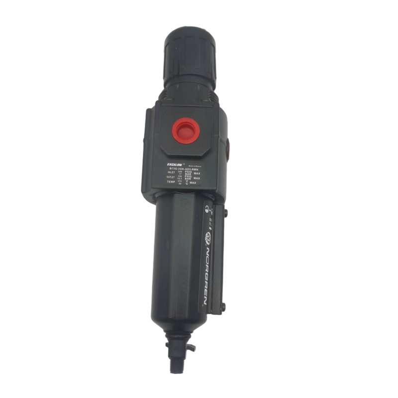 NORGREN B73G‐3GK‐AT3‐RMN B73G‐3GK‐AT1‐RMN Exelon Filter‐Regulator G3/8 Auto-Drain Polycarbonate Bowl 5μm 40μm Push-Lock Knob بدون گج برای سیستم آماده سازی هواء پنوماتیک ماژولار