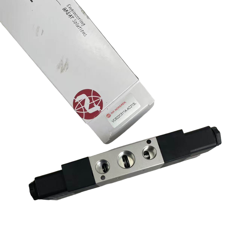 شیر برقی دوگانه با قفل شونده G3/8 NORGREN VCB22C511A-AC213L 24VDC شیر جهت دار پنوماتیک 5/2 با دبی 1800 لیتر در دقیقه برای سیستم نقاله