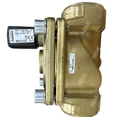 شیر برقی مستقیم الاثر BURKERT مدل 6281 00221957 G3/4 2/2 نرمال بسته بدنه برنجی با عملکرد دستی آب‌بند NBR دهانه 20.0 ولتاژ AC220V 8W فشار 0.2-16 بار دمای -10 تا +80 درجه سانتیگراد